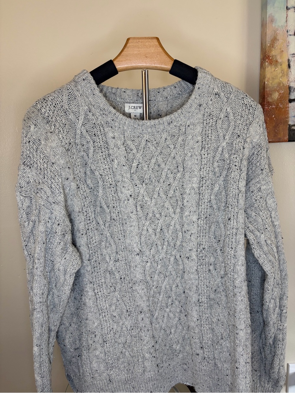 J. Crew Men's Light Gray Cable Knit Crewneck Sweater